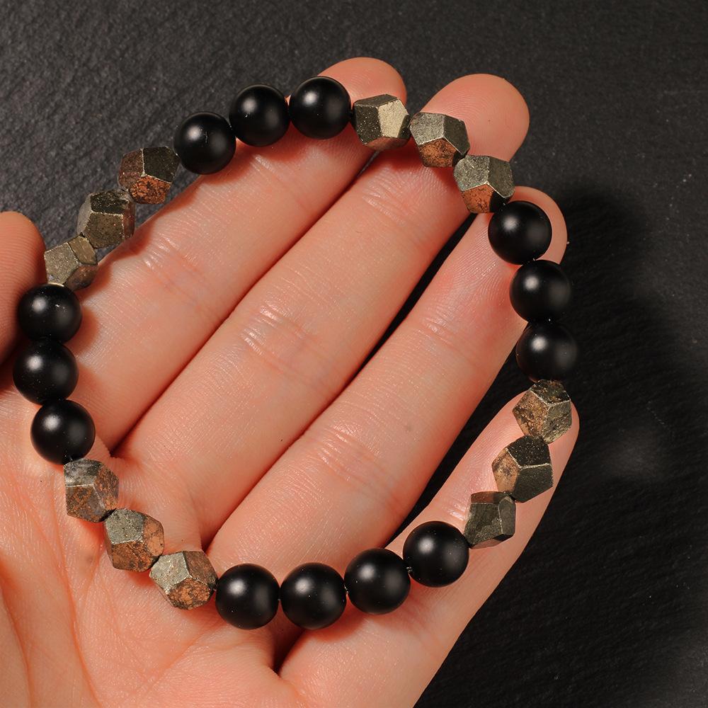 Festive Gifts Matte Black Onyx And Faceted Pyrite Beaded Bracelet Bold Fashion Jewelry For Men Daily Wear Simple Versatile Accessory