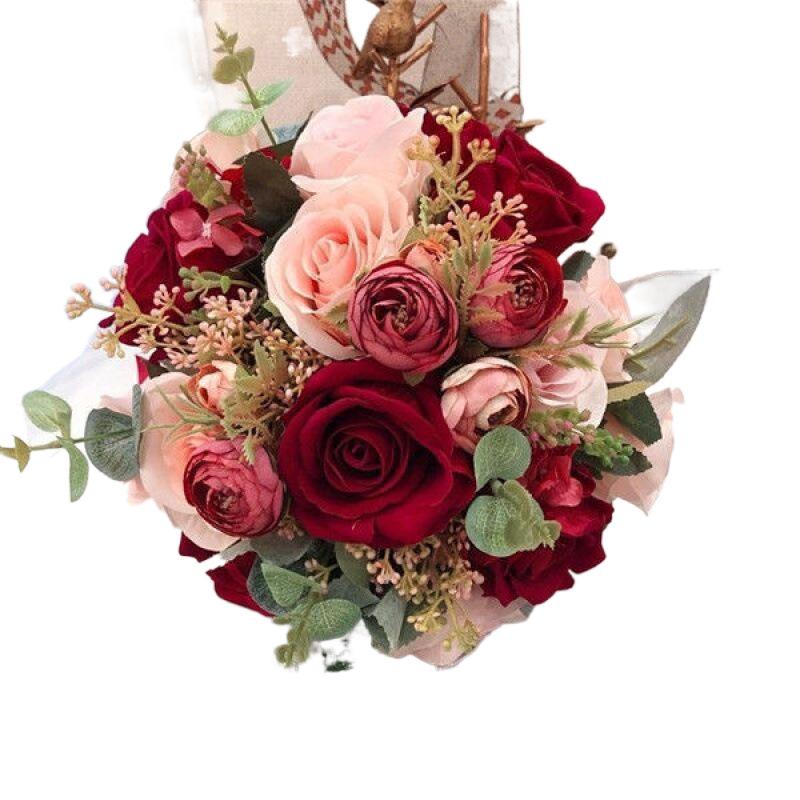 European Style Bridal Bouquet with Small Roses - Pink & White
