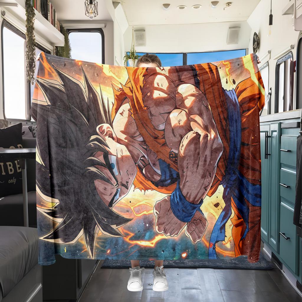 1pz Coperta in Flanella con Stampa Son Goku, Alta Qualità per Tutte le Stagioni, Decorazione per la Casa, Calore e Comfort, Perfetta per Regali di Natale