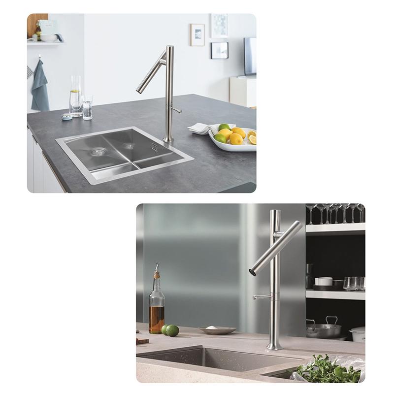 304 Stainless Steel Sink Kitchen Faucet Mixer Water Cold Hot Taps Single Handle 360 Rotation Ceramic Valve Folding
