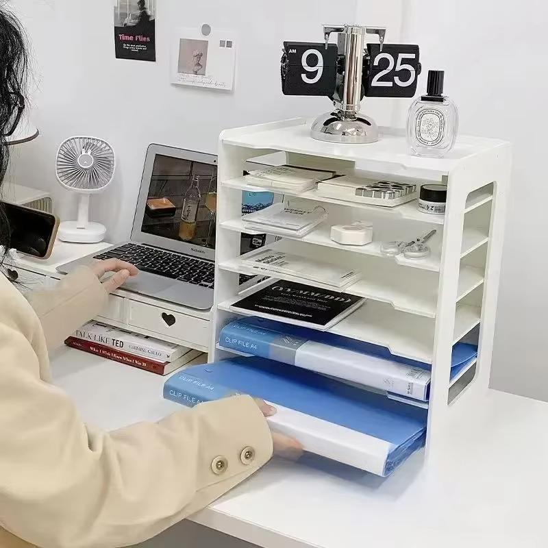 Desktop Organizer Rack Single-Layer Lace Design Stand Space-Saving Storage Shelf for Home Office