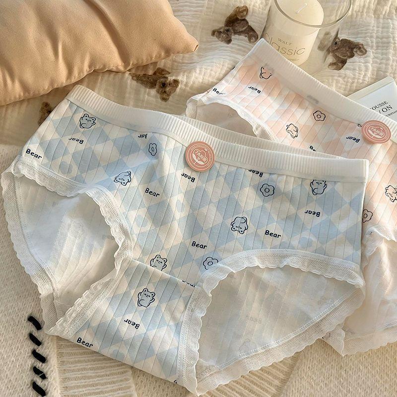 

Антибактериальные трусики из чистого хлопка с милым принтом плюшевого мишки, треугольные женские трусики с поясом и на бедрах XL синий