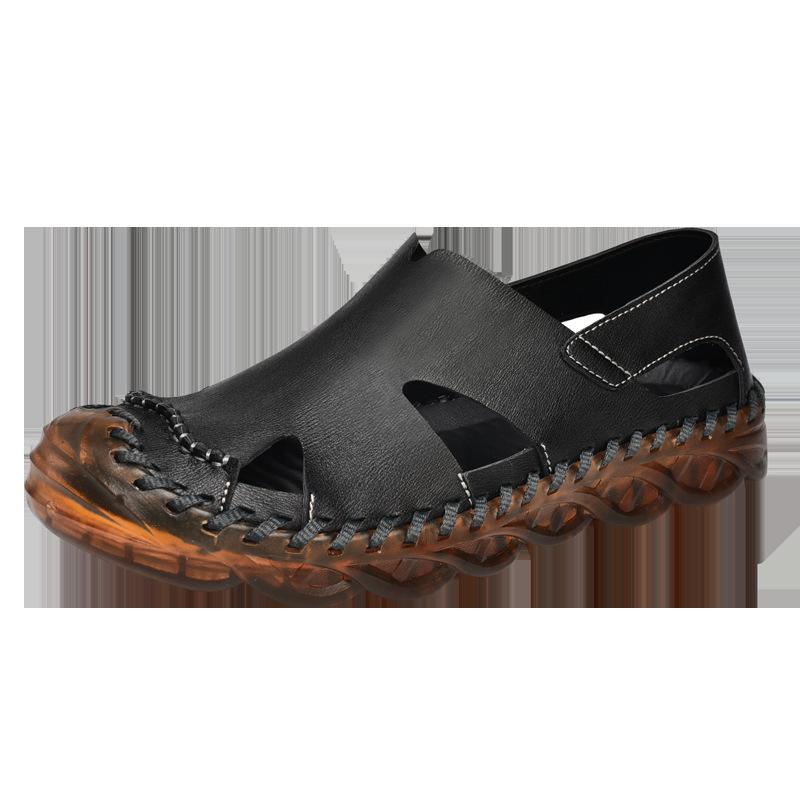 

Summer new 2061 large size, leather sandals trendy beach shoes cool slippers large size men s shoes sewn shoes 46 38 чёрный