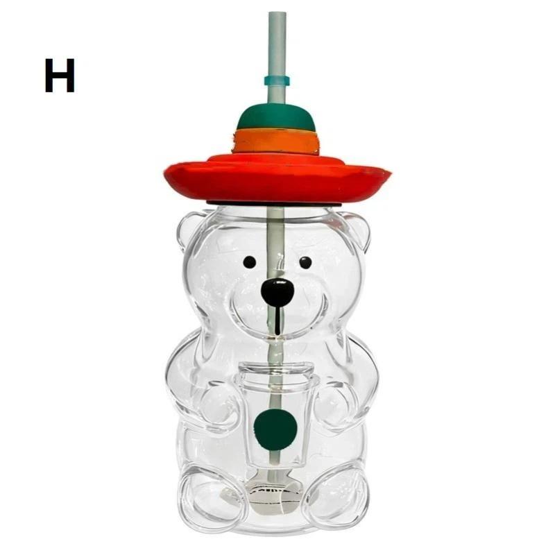 Cartoon Bear Shaped Coffee Mug Cute Bear Mug Plastic Cup With Straw Transparent Creative Milk Coffee Water Cups