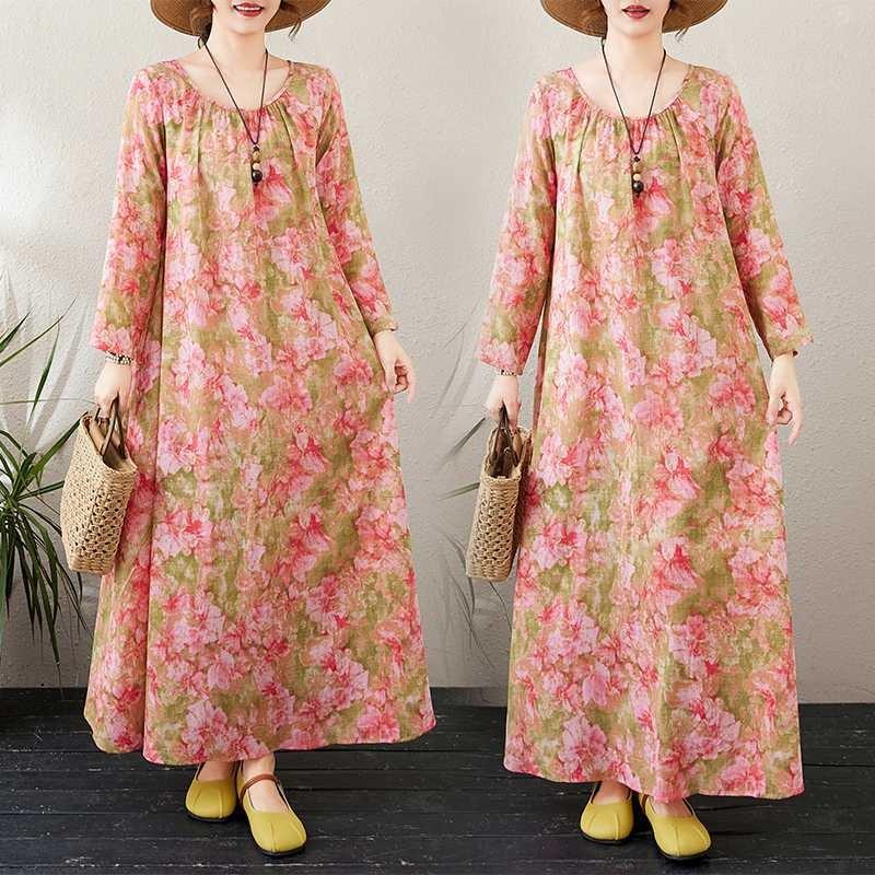 New Round Neck Minimalist Long Sleeve Extra Long Dress Vacation Style