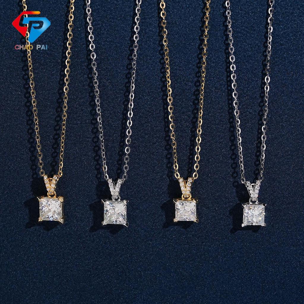 Super Sparkle Princess Cut Moissanite Square Necklace 1.2/1.5 Carat Luxury Clavicle Chain