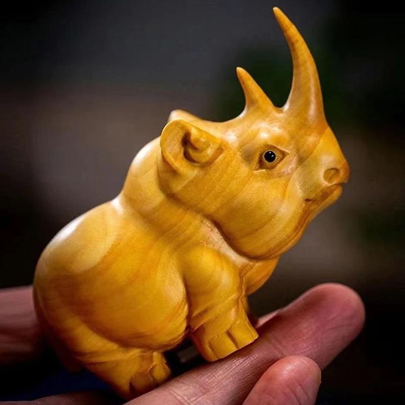 1/3Pcsmanual Wood Carving Wooden Product Rhino Hippo Elephant Room Home Decor Car Ornaments Decoration Sculptures & Figurines