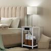 Narrow Nightstand W/ Charging Station - 2-Tier Light Maple White Bedside Table, USB Ports & Outlets + Storage Shelf