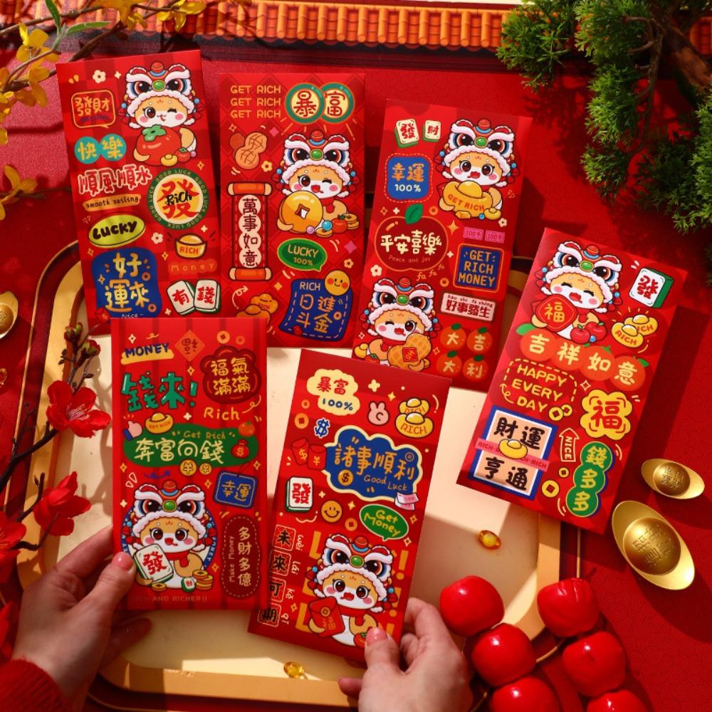 6Pcs Cartoon Chinese Snake Year Red Envelope New Year Money Envelope  Spring Festival