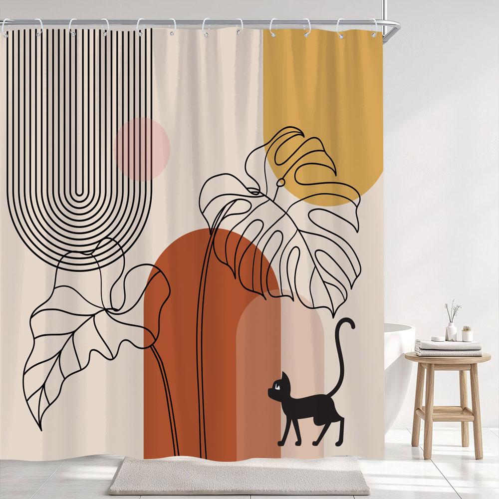 Rideau de douche imprimé style médiéval vintage Rideau de bain en tissu polyester géométrique abstrait moderne simple Décor de salle de bain