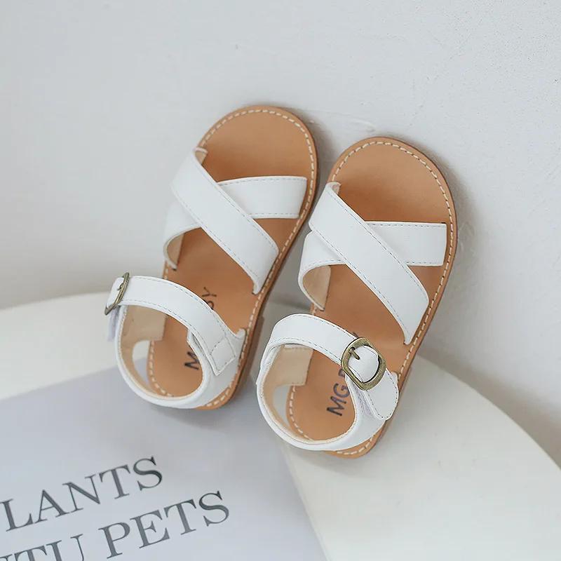 Fashion Cross-tied Sandals for Girls Cool Beach Slids Kids Shoes Boys Classic Black White Child Footwear School Shoe H01105
