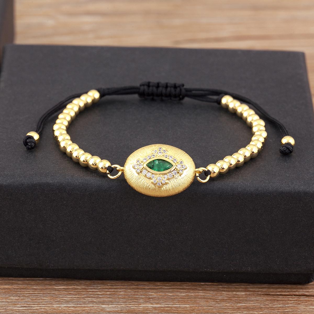 

Nidin Hot Sale Punk Style Evil Eye Chain Bracelets Adjustable For Women Female Inlaid Rose Red/Green Zircon Jewelry Accessories зелений