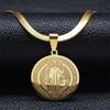 Men's Stainless Steel Saint Benedict Pendant with Hip Hop Snake Chain Necklace