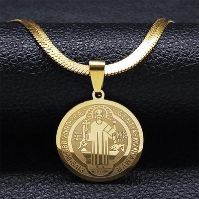 Men's Stainless Steel Saint Benedict Pendant with Hip Hop Snake Chain Necklace