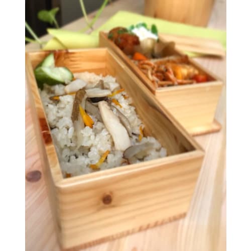 Shima Yasuhiro Crafts Factory, Hinoki Rectangular Two-Tier Lunch Box with Binchotan Maki-e (Charcoal Lacquer)