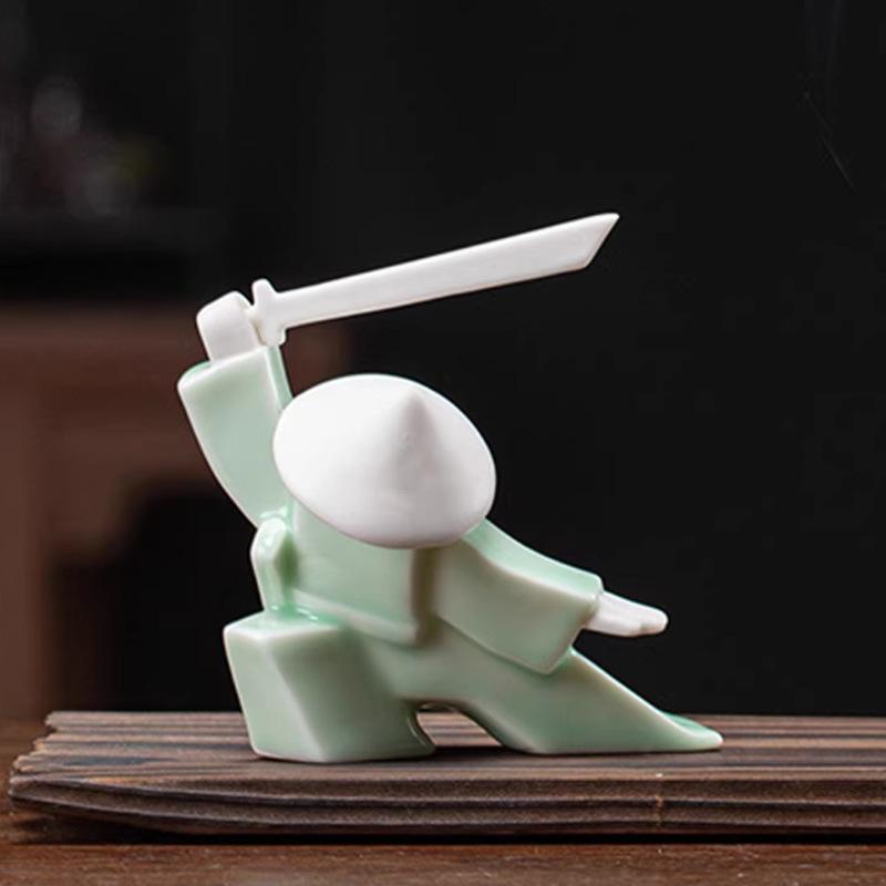 Creative Ceramic Jianghu Warrior Incense Burner Ornament New Chinese Style Home Indoor Blocky Samurai  Sandalwood Incense Holder