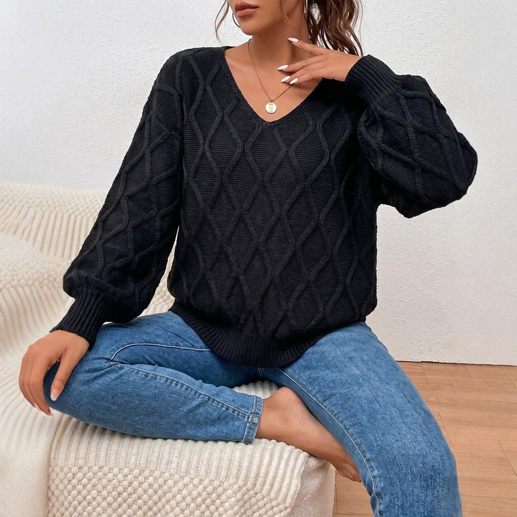 V-Neck Women'S Sweater Loose Cover Meat And Thin Fashion Bottom Knitted Sweater Design Sense Inner Top