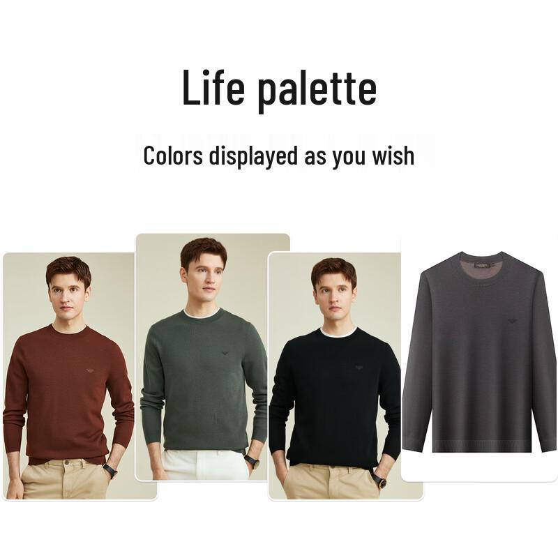Langdeng Men's Business Casual Warm Round Neck Pullover Sweater