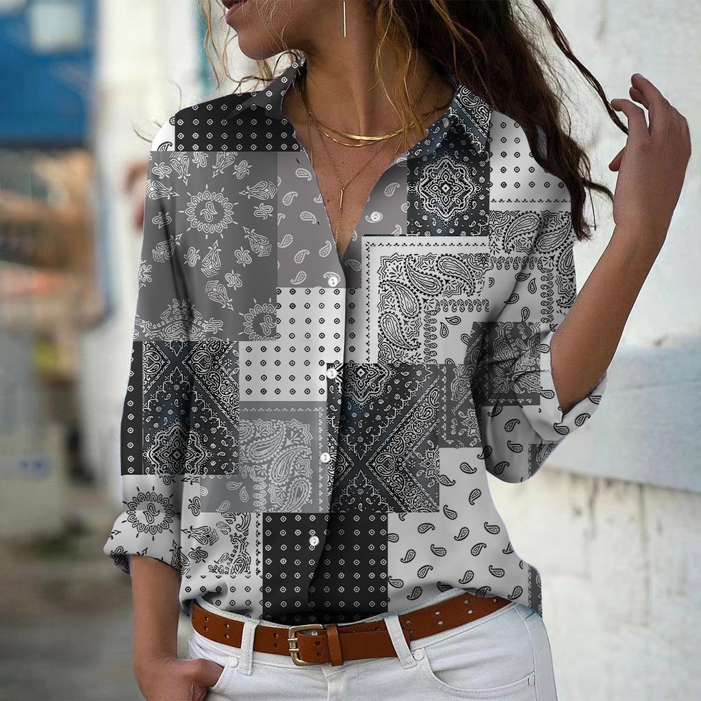 Cashew Print Frauen Bluse Frühling Herbst Femme Büro Dame Button Up Turn Down Kragen Shirts