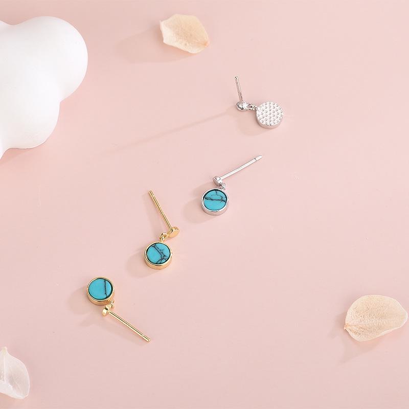S925 Silver Turquoise Earrings - Simple Korean Style, Retro Design for Women