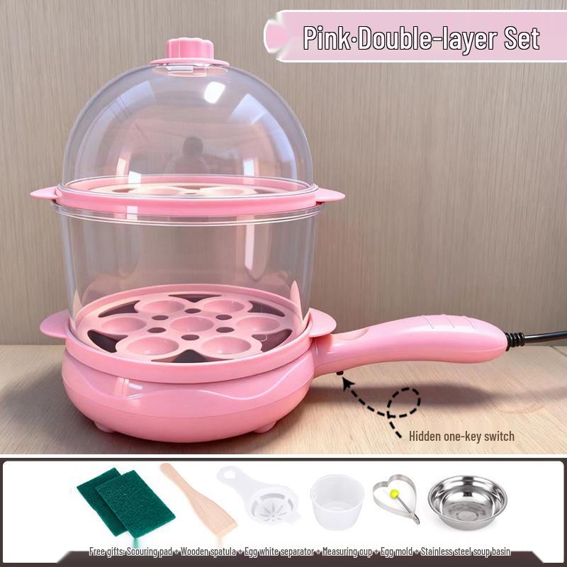 Mini Tigaie Electrică și Fierbător de Ouă: Aparat de gătit mic dejun multifuncțional, cu strat dublu