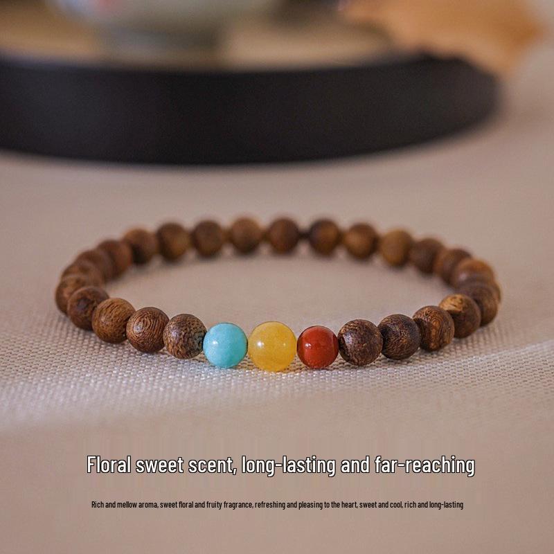 Hainan Green Qinan Agarwood Bracelet - Old Material Couple's Single Ring Buddhist Prayer Beads.