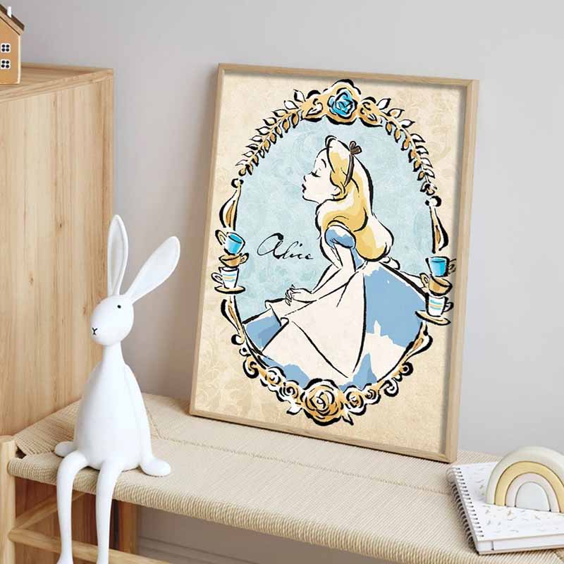 Disney Diamond Painting Alice in Wonderland Retro Illustration, 5D Diamond Painting Art Embroidery Cross Stitch Room Decoration