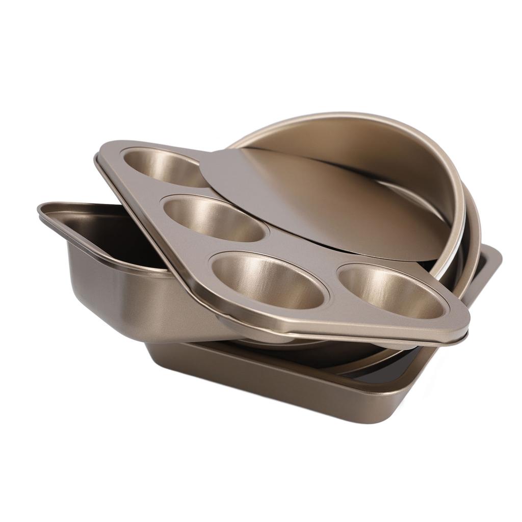 6pcs Baking Mold Set Loose Bottom Anti Stick Carbon Steel Cake Pizza Brd Pan for Home Kitchen