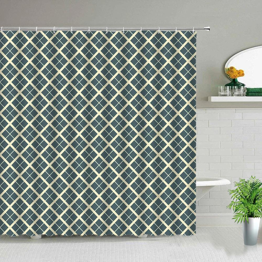 Black White Geometric Bathroom Shower Curtains Bohemian Stripe Print Waterproof Frabic Chic Toilet Partition Curtain With Hooks