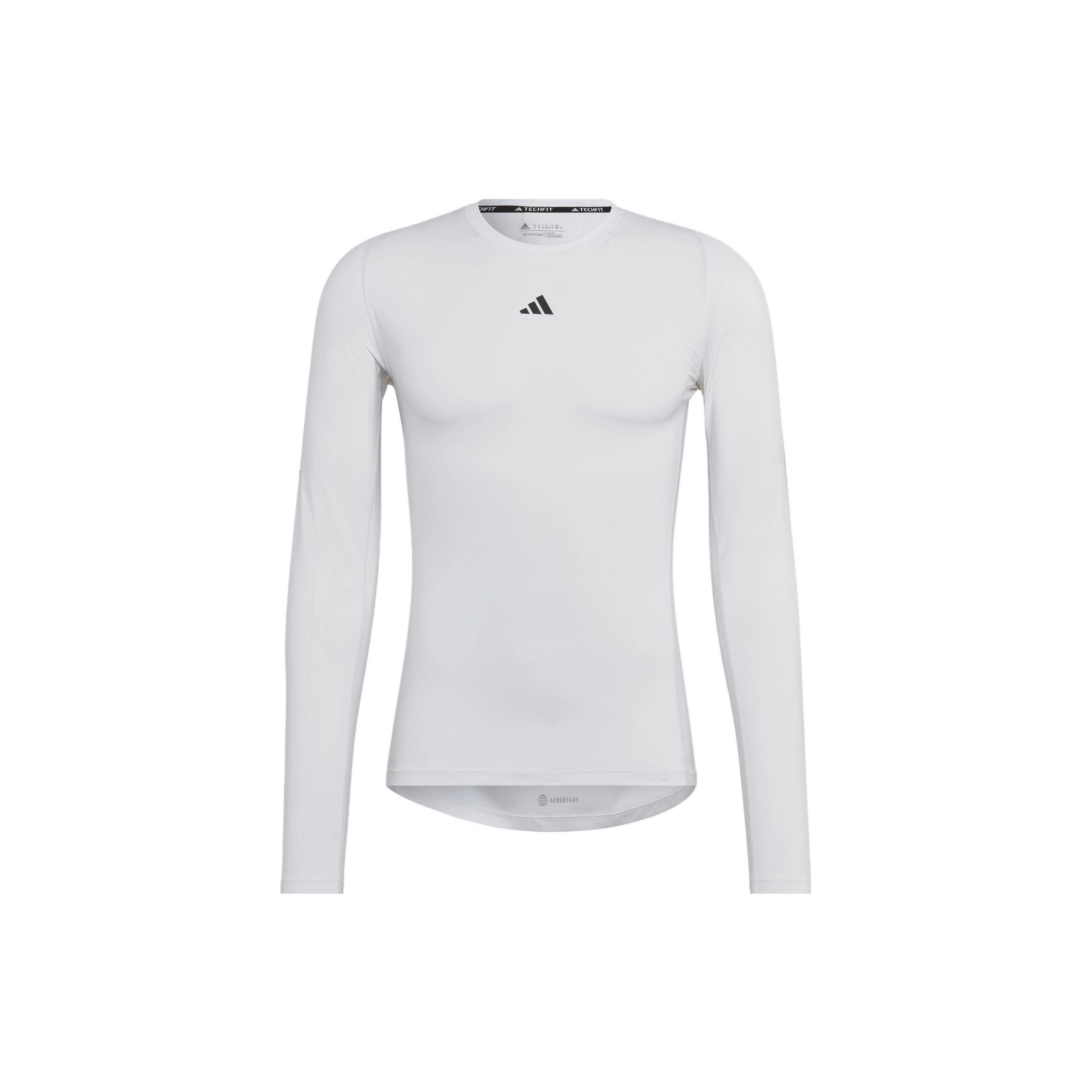 Men s adidas Training Techfit Solid Color Training Long Sleeves White T-Shirt HJ9926 S