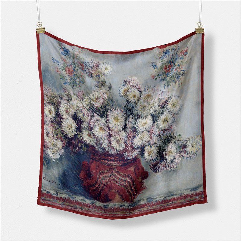 Twill Silk-like Small Square Scarf with Oil Painting Design: Vintage Style Hair Band Scarf Neck Warmer for All-around Use