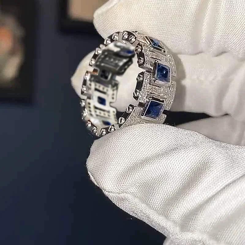 Luxury Shiny Blue Cubic Zironia Rings for Women Creative Fresh Style Finger Accessories Delicate Charms Wedding Jewelry