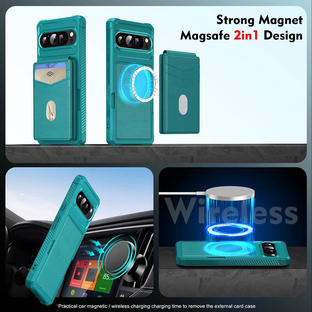 Detachable Wallet Case for Google Pixel 10 9 Pro XL 8 7 Pro 9A 8A 7A, Magnetic Wireless Charging, Shockproof Flip Card Holder