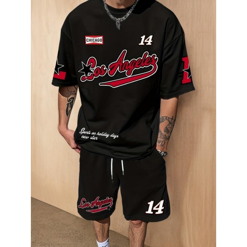 Мужской летний повседневный комплект из футболки с коротким рукавом и шорт, 2-предметный комплект, Свежий комплект из футболки и шорт S