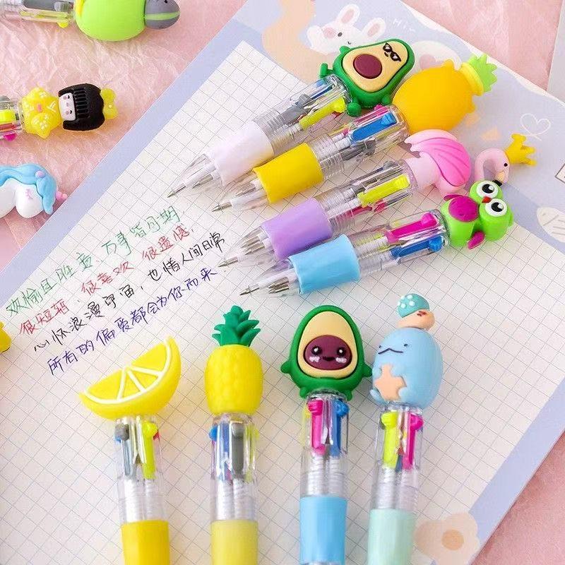 Cute Cartoon Four-Color Ballpoint Pen for Kids - Mini Student Back-to-School Stationery Gift