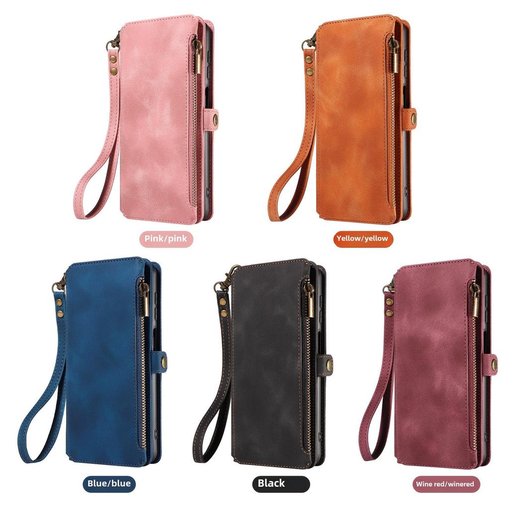 Samsung S24 Leather Case | S23 FE Zipper Wallet | S22plus Mobile Phone Case | S23Ultra Bracket Protective Cover