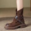 2026 Autumn New Dark Brown Retro Old Color Fashion Boots Women's Thick Heel Low Heel Round Head British Mid-style Boots