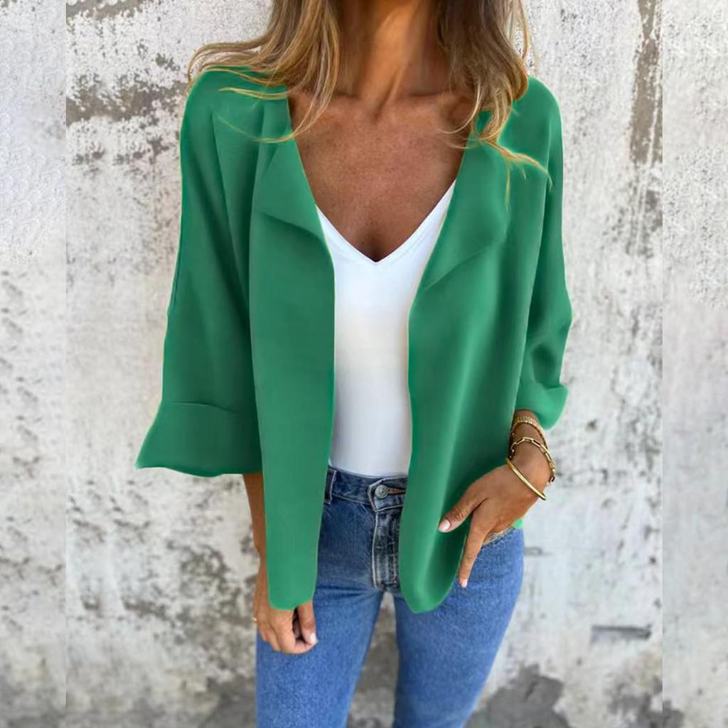Fashionable Women's Spring  Casual Cardigan Solid Color Lapel Jacket