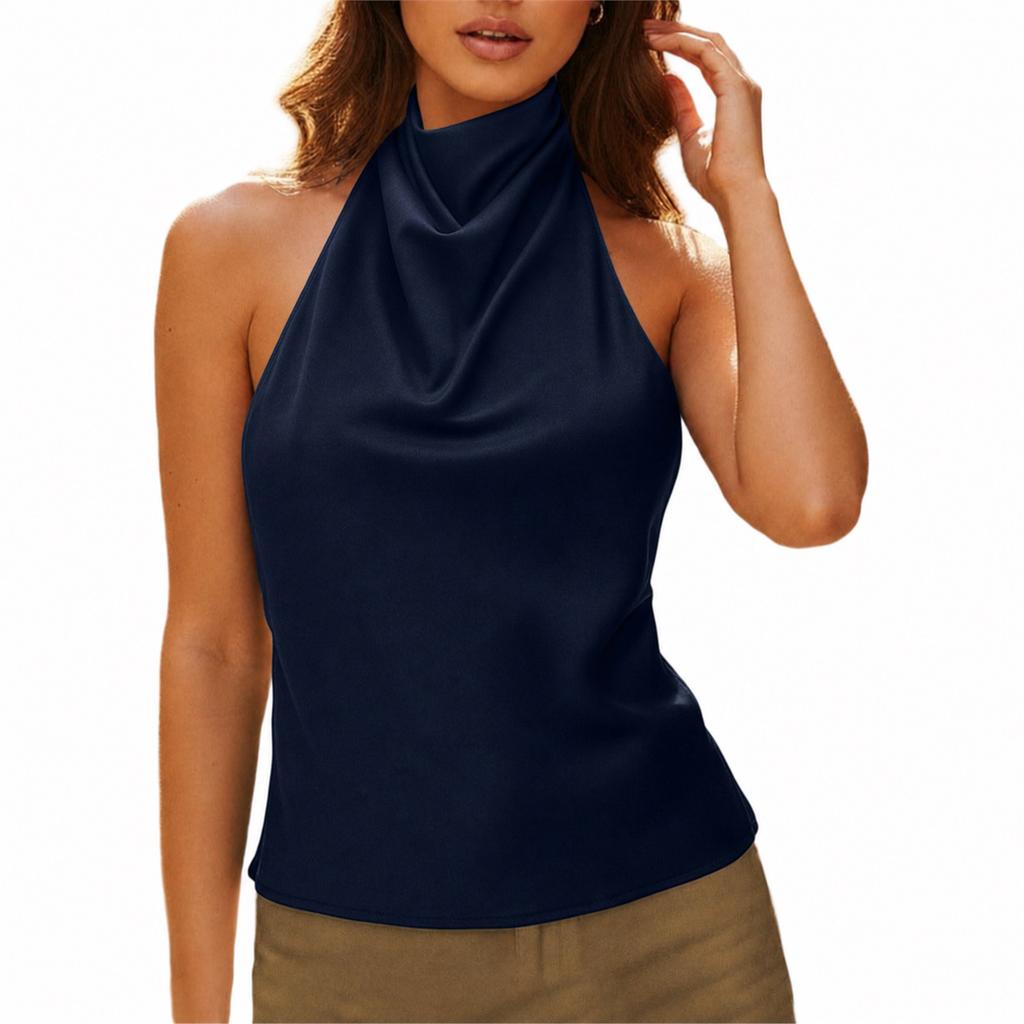 Sleeveless Satin Halter Neck Top Backless Slim Fit Cami Tank Blouse for Women Lightweight Soft Fabric Summer Wear