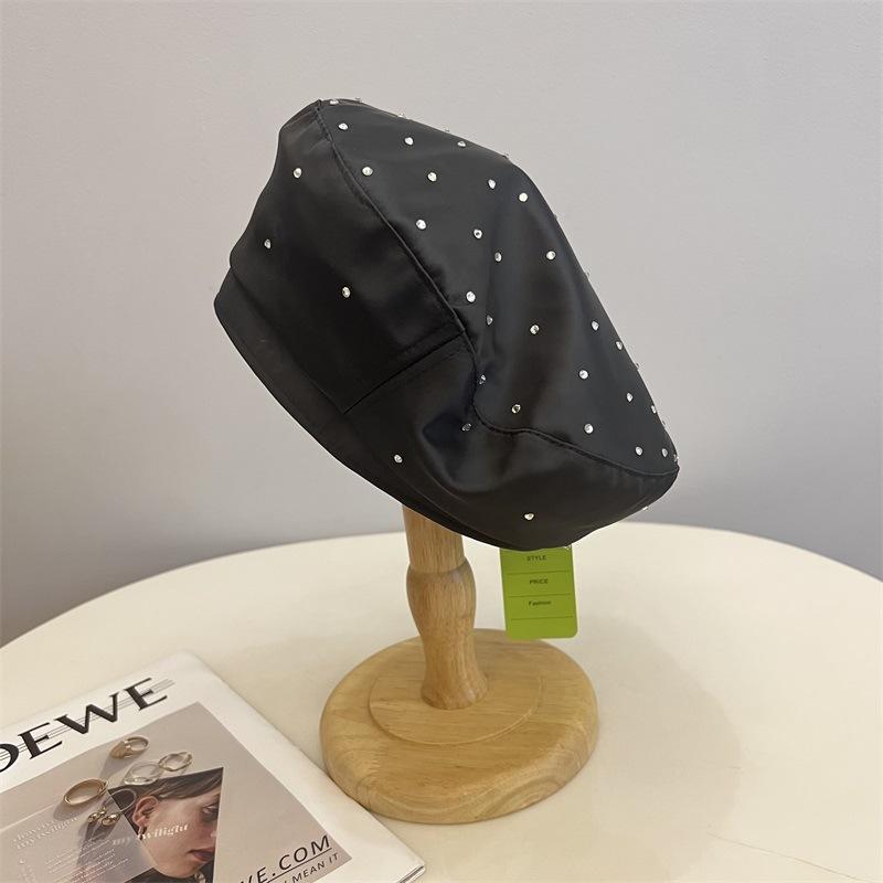 

Meimeier Full diamond decoration acetate black beret women s fall and winterretroeasiest for matchliteraryaccessible luxury painter hat M（56-58cm） чорний