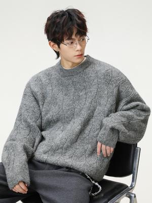Men's Vintage Thick Mohair Round Neck Sweater - Autumn/Winter Cable Knit Loose Outerwear