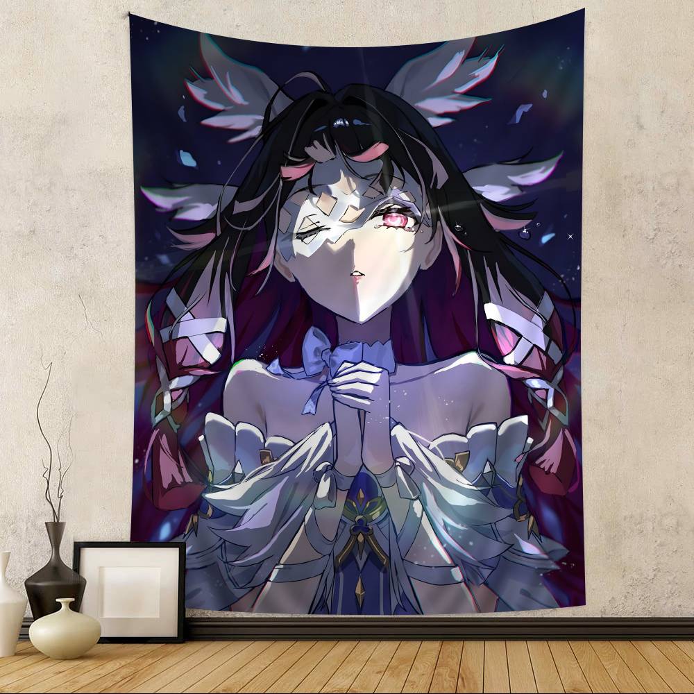 Genshin Impact Columbina Anime Tapestry Hippie Flower Wall Carpets Dorm Decor Wall Hanging Home Decor