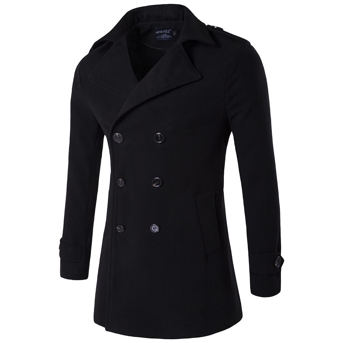

2026 Autumn/Winter Men s Double-Breasted Wool Trench Coat with Epaulets - Trendy European Style S чёрный