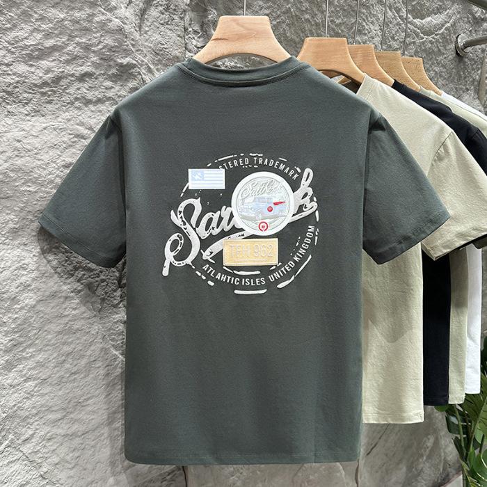 Heavy Mens T-shirt Summer Thin Versatile American Short-sleeved T-shirt Everyday Round Neck Top 5XL серый