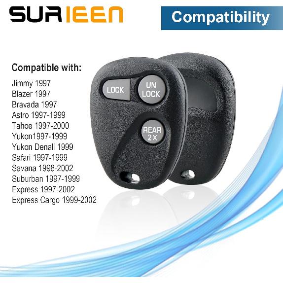 Keyless Entry Remote Control Replacement for Chevrolet Tahoe 1996-2000, Suburban 1997-1999, Yukon 1997-1999, Express 1997-2002, 3 Button Smart Car