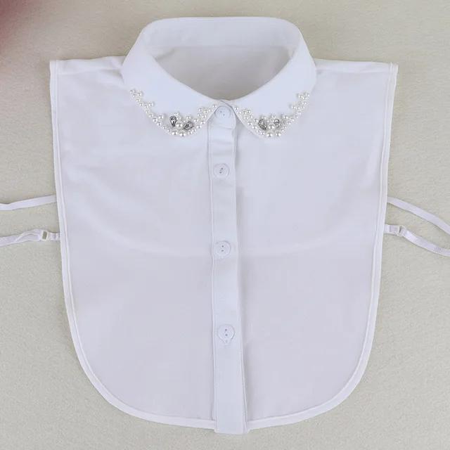 Fashion Ladies Fake Collar for Women Chiffon Fake Collar Rhinestone False Collar Lapel Detachable Button Half-Shirt Blouse Top