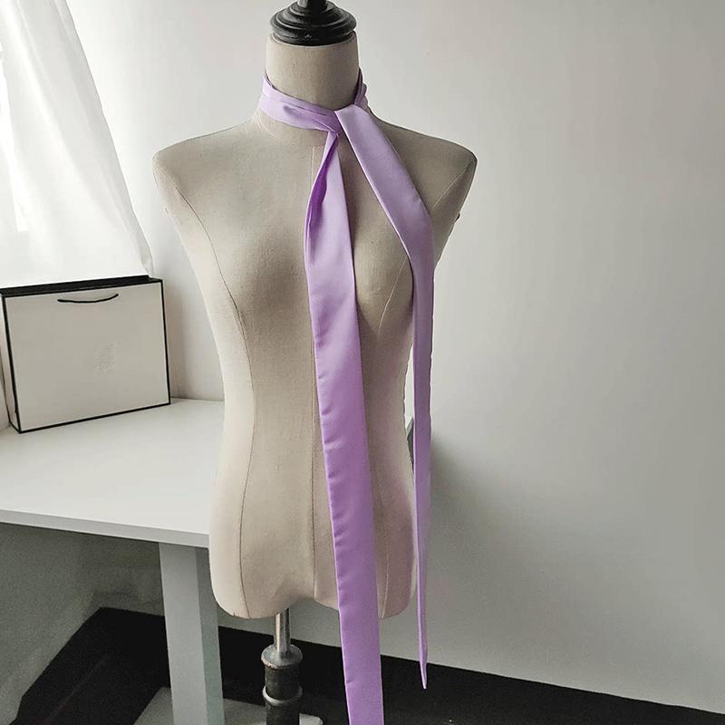 Women Long Narrow Scarf 190x4.5cm Polka Dot Satin Ribbon Headband Choker Multi Functional Accessory for Bags