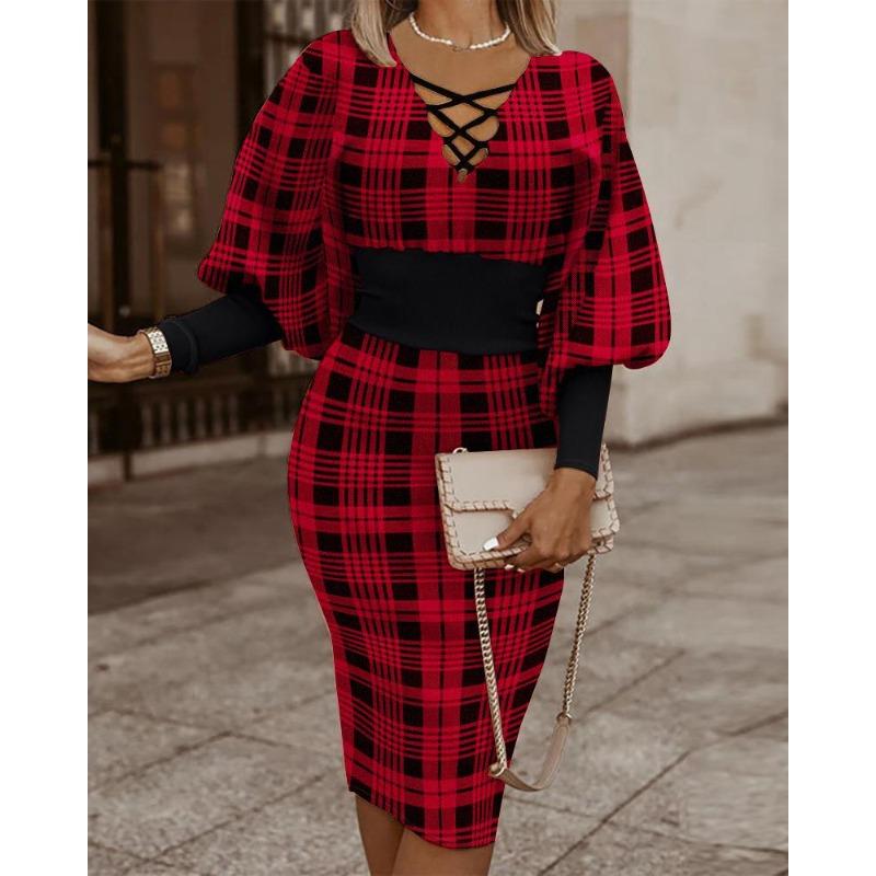 Abiti casual con scollo a V a maniche lunghe autunno inverno moda donna