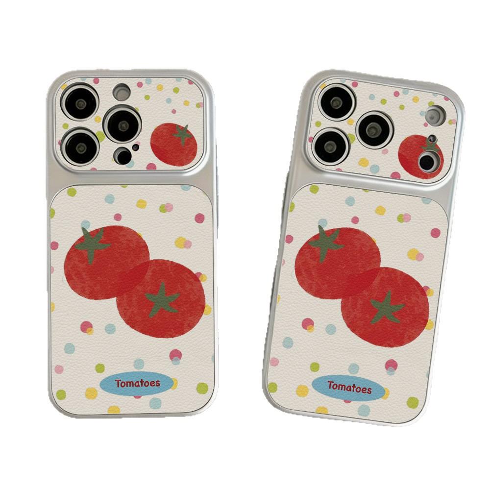 Japan und Südkorea einfache Nische farbige gepunktete Tomaten geeignet für Apple 17promax Handyhülle großes Fenster Lammleder