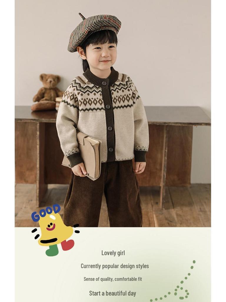 Dziewczęcy i Chłopięcy Dzianinowy Welurowy Sweterek - Modny Koreański Styl na Jesień/Zimę